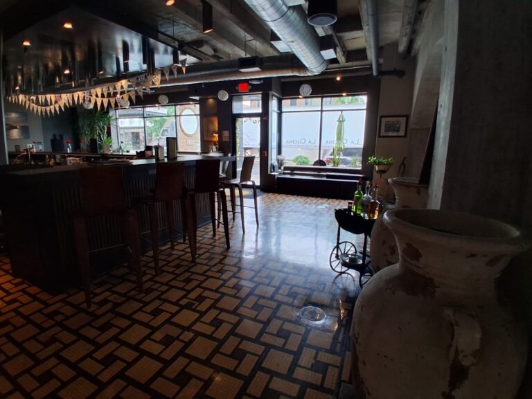 La Cucina bar area with patterned tile floor