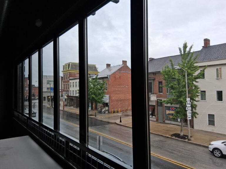 La Cucina window view of downtown Hanover